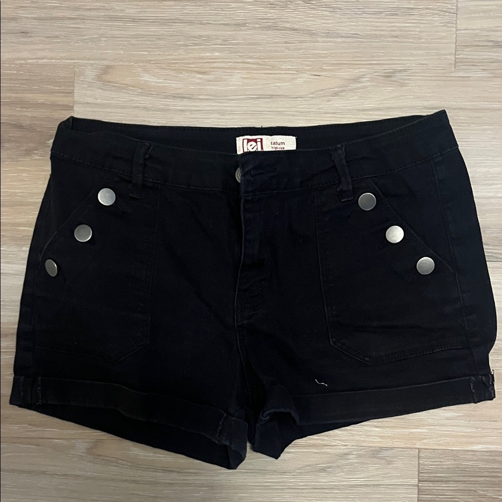 LEI Women's Black Jean Shorts with Button Accents